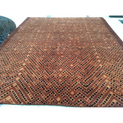 Tapis unique en laine noué à la main brun / beige / noir de 9 pi x 12 pi
