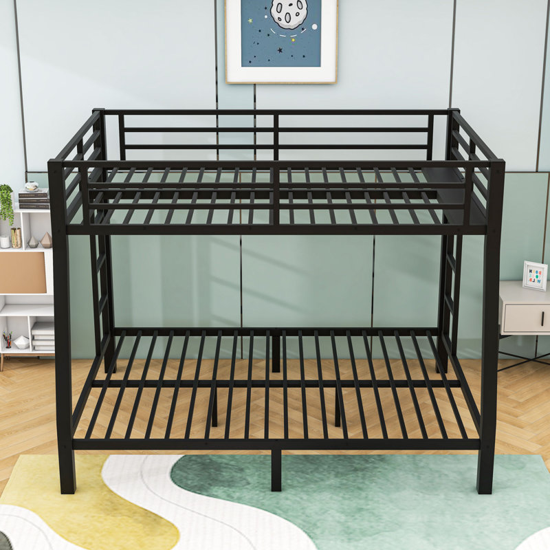 Metal Bunk Bed With Dual Side Ladders And Guardrail, Full XL Over Queen
