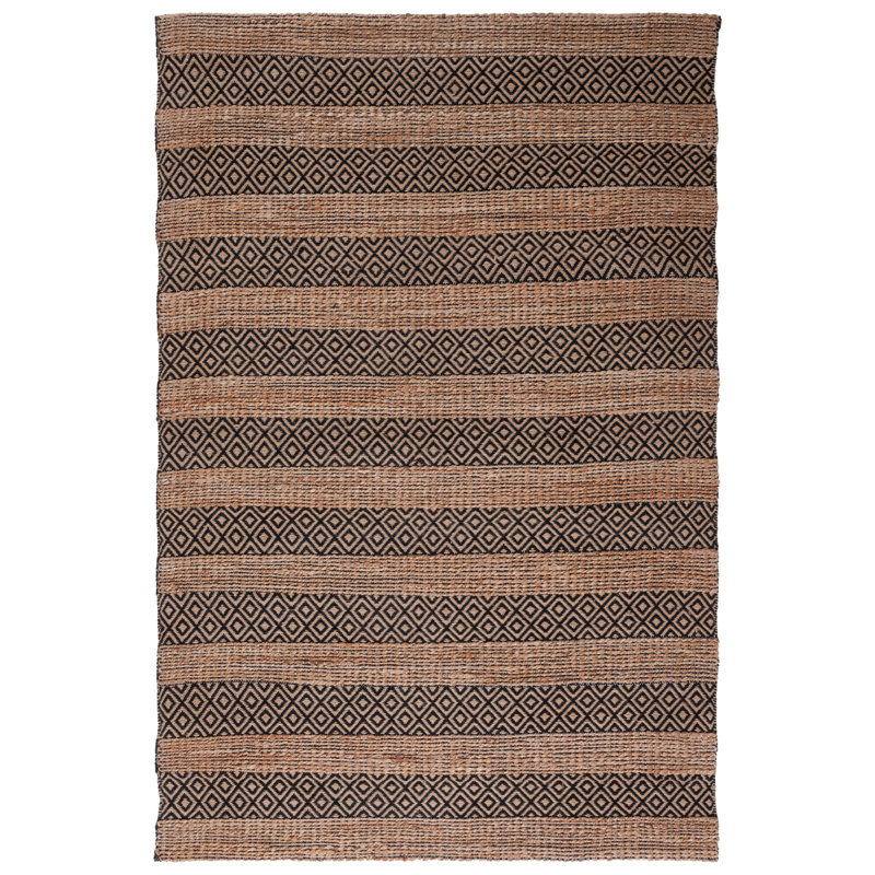 Lexi-Amelia Natural Fiber Flat Weave Jute/Cotton Striped Rug in Black/Natural, Rectangle 5' x 8'