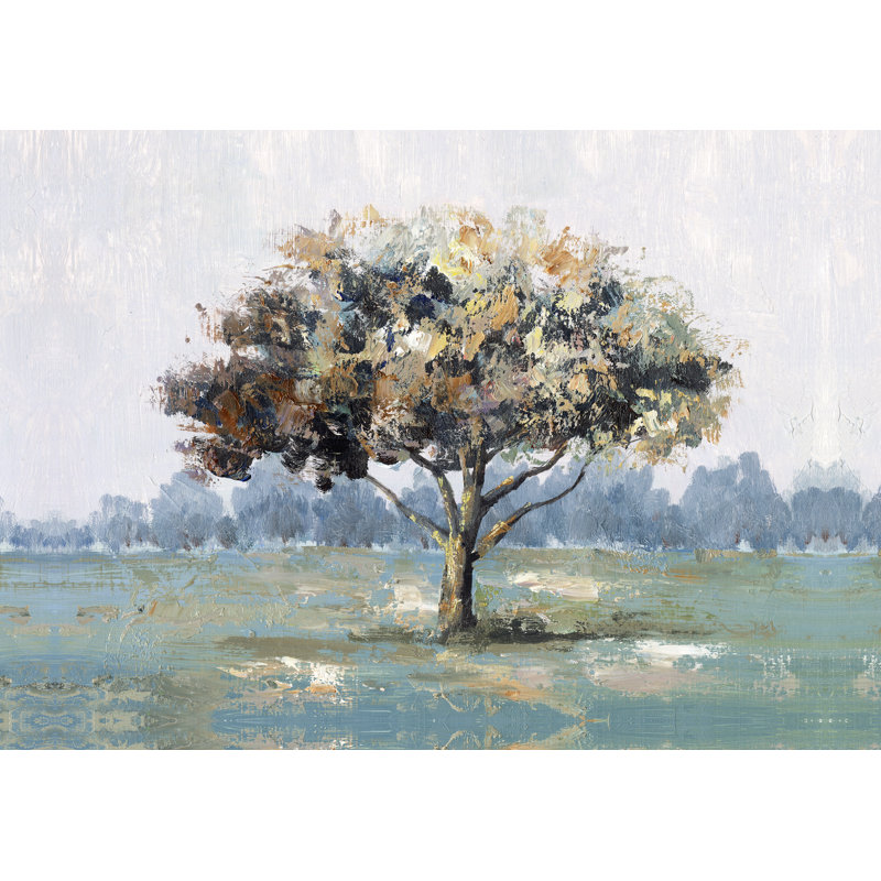 " Lone Colourful Tree Cool Tones " Painting Print, 24" H x 36" W