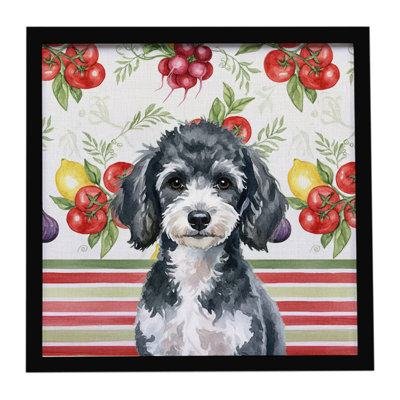 Miniature Parti Poodle Vegetables Framed Metal Print