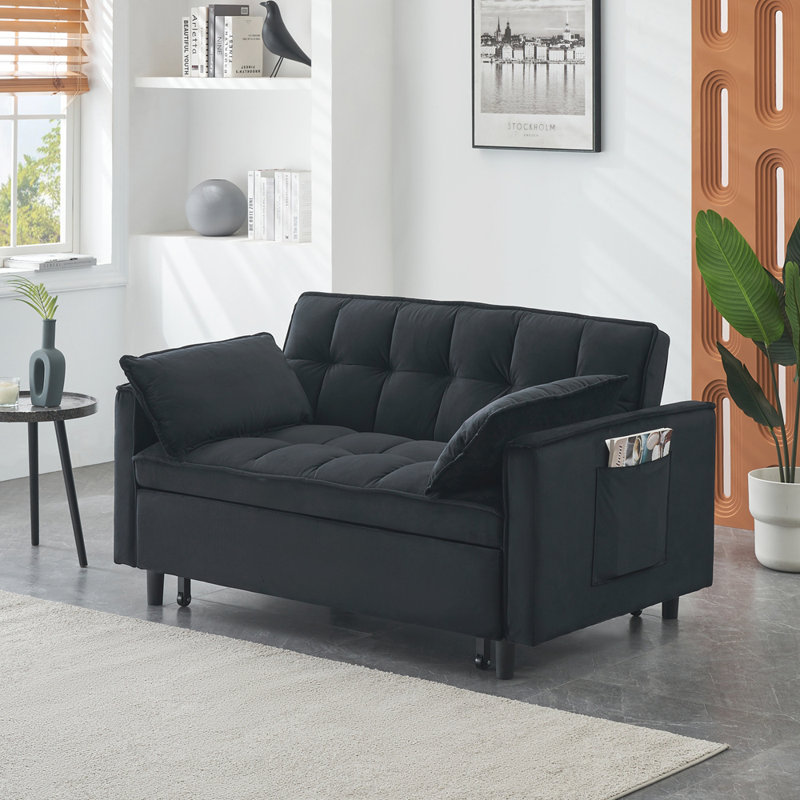 Convertible Sleeper With Pull-Out Bed, Black Velvet