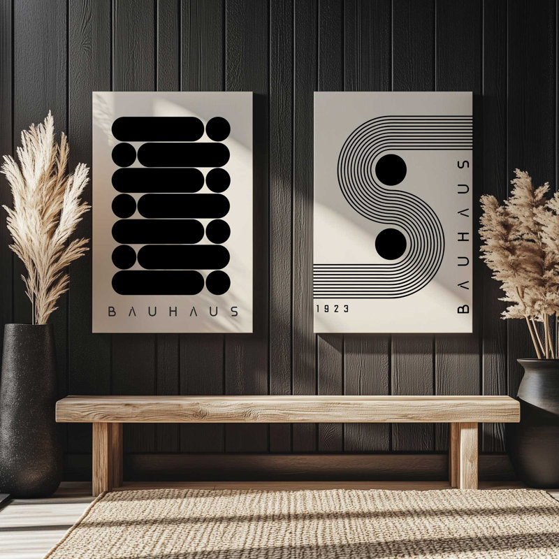 Ensemble de 2 impressions sur toile géométriques Bauhaus Energy, Cadre flottant noir satiné, H 37,5 po x l 51 po x P 1,75 po