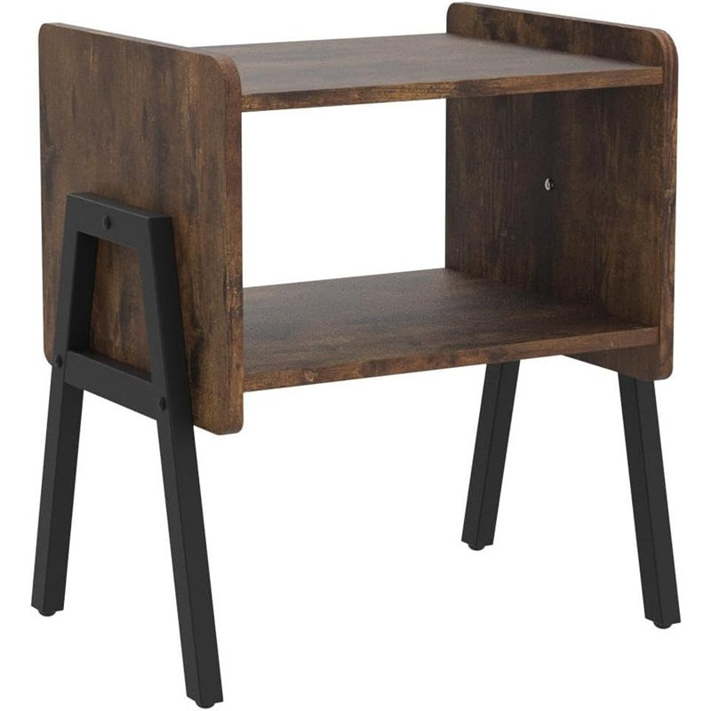 Ensemble de 2 tables de bout empilables, tables de chevet à tablettes de rangement ouvertes, tables d'appoint rustiques brunes pour la chambre à coucher, le salon et le vestibule