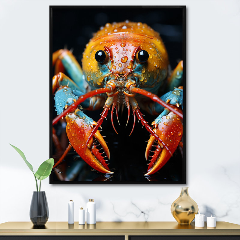 Madolynn Animal Crayfish I - Imprimé, Cadre flottant noir, H 32 po x l 24 po x P 1 po