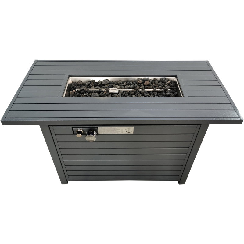 Table de foyer d'extérieur au propane en acier de 42 po x l 25 po avec couvercle, 50 000 heures, allumage par bouton-poussoir, gris, extérieur thermolaqué, 25 po, pile requise