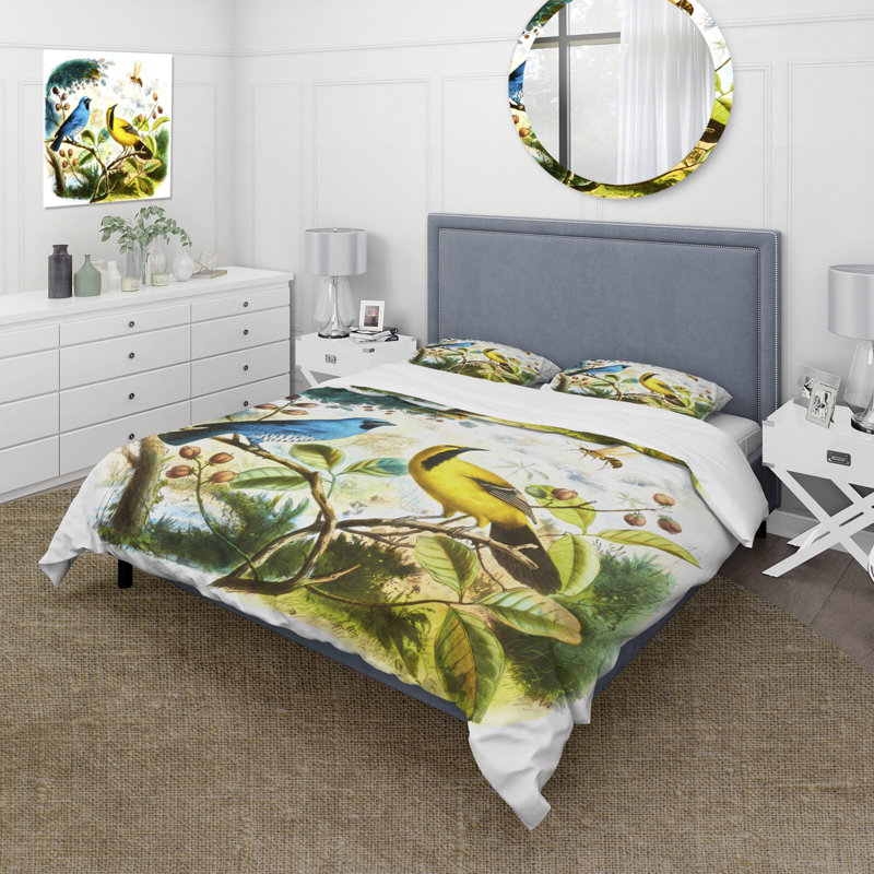 Blue and Yellow Bird In The Wild - Ensemble de housse de couette traditionnel - Microfibre de polyester