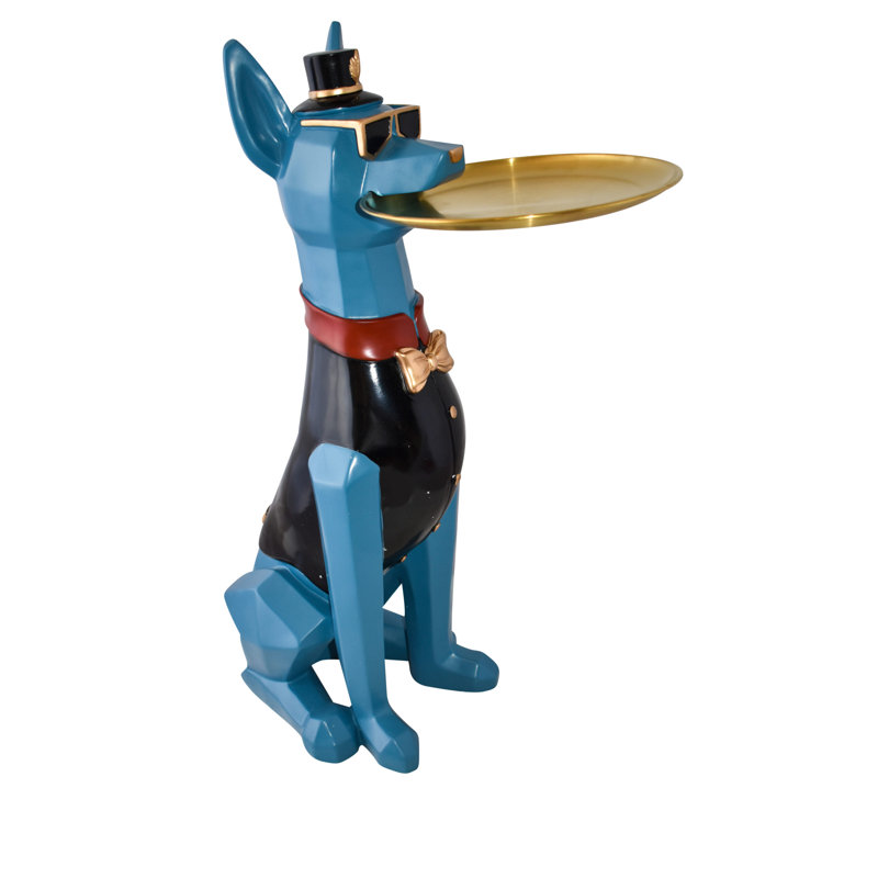 Feda Happy Hostess Dog Resin Statue with Blue and Black Finish Size: 19" x 9" x 28"H