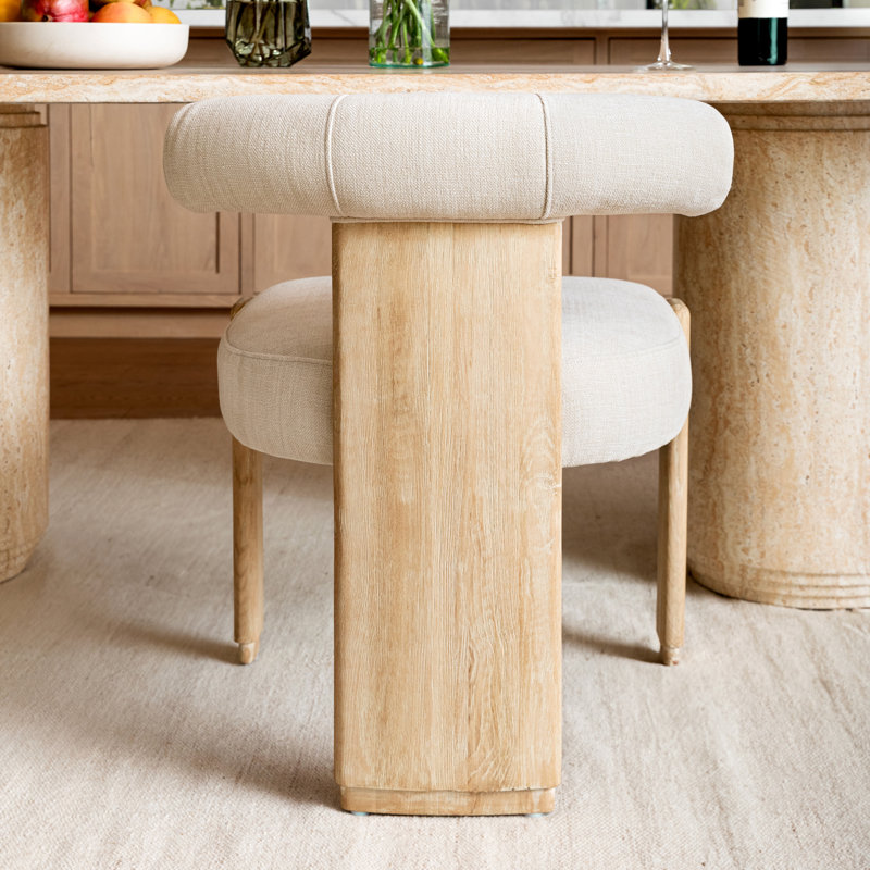 Gwyneth Rubberwood Upholstered Dining Chair, Cream, Natural Wood, Beige