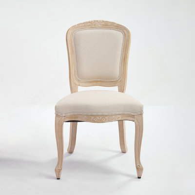 French Country Dining Chairs Set Of 2, Upholstered  Chairs With  Fan-Shaped Back, Wire Drawing And Carving Techniques ,Disassemblable ,  For Living Room, Kitchen , Beige