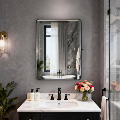 Miroir de salle de bain pivotant en métal noir avec inclinaison réglable