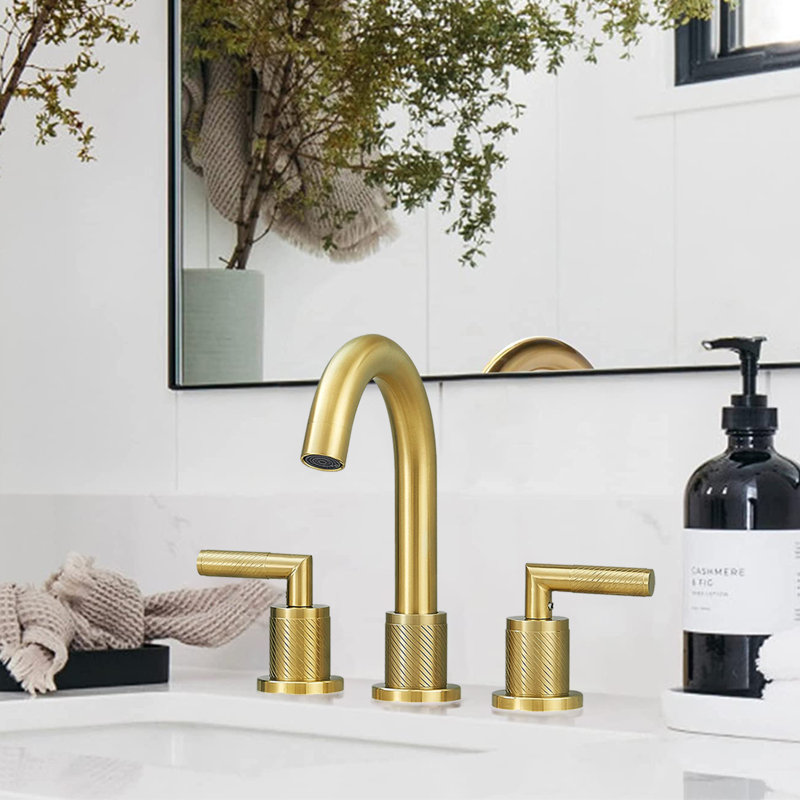 Robinet de salle de bain à large entraxe avec bonde, Or brossé