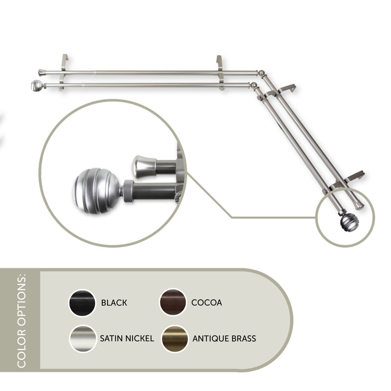 Tringle à rideaux double 0,81 po Pepin, L 48 po x l 84 po, Nickel satiné