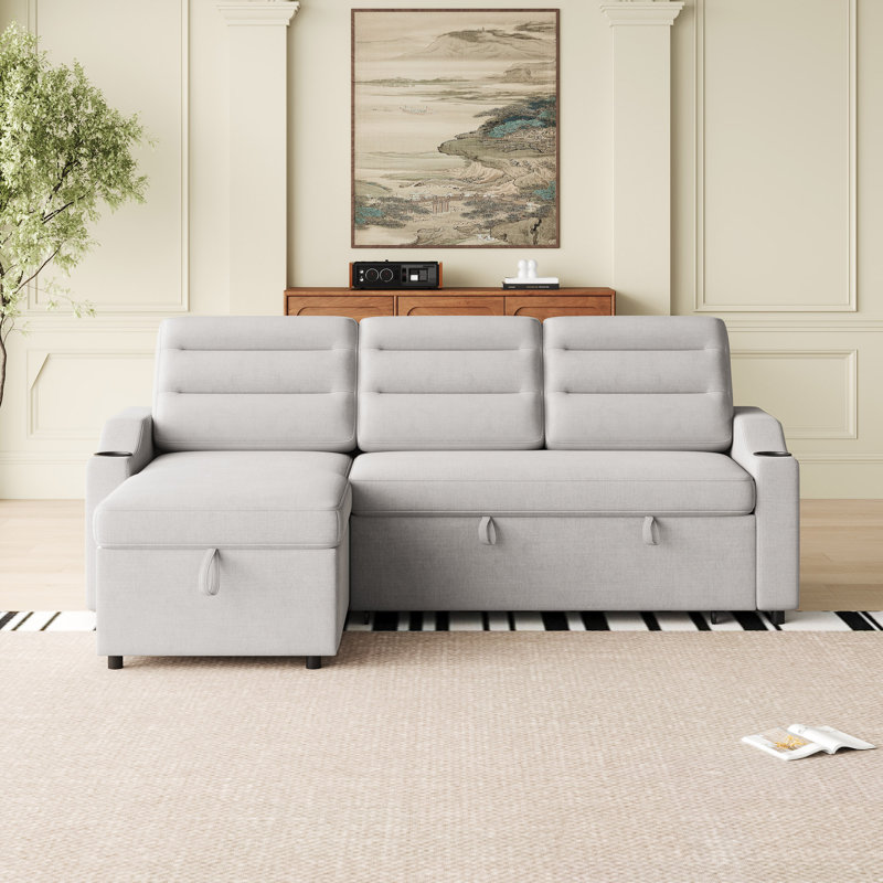 Canapé-lit convertible, canapé-lit convertible en polyester avec inclinable de rangement et porte-gobelet pour le salon, espaces restreints
