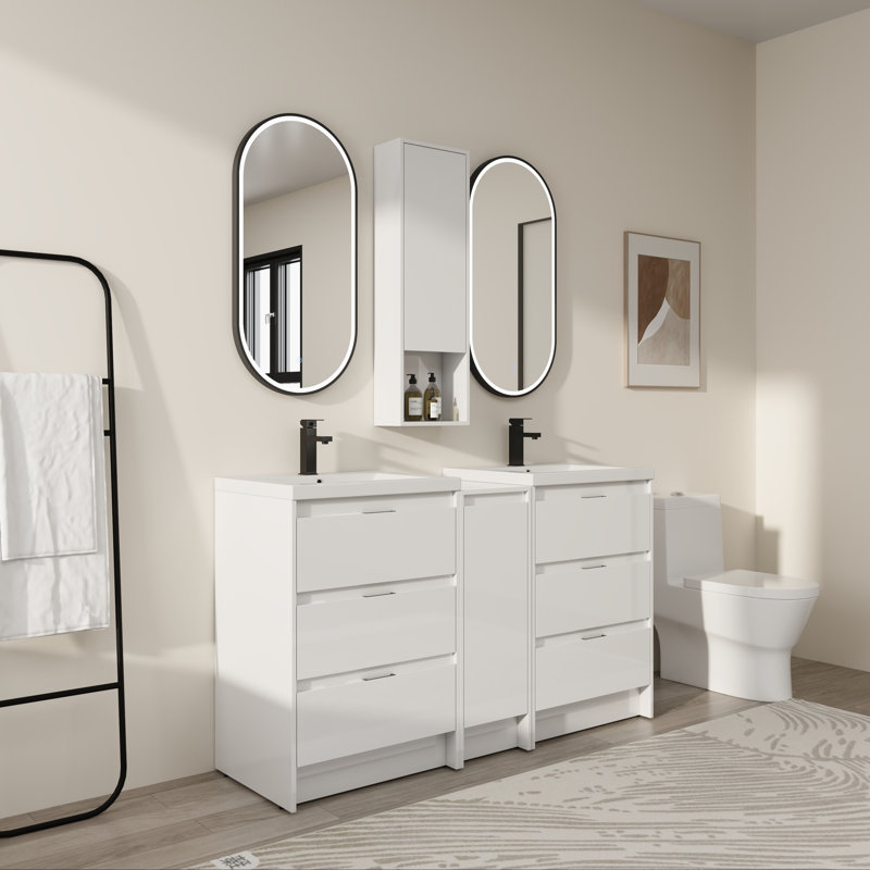 Ensemble de meuble-lavabo double 60 po avec plateau en résine 60 po
