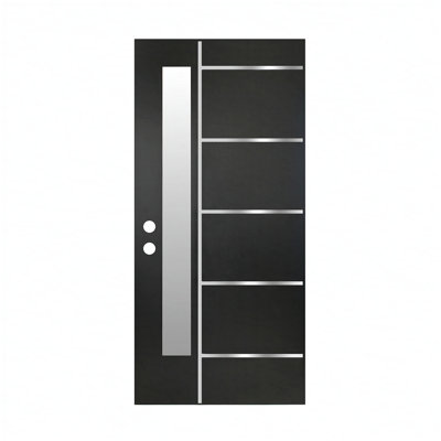 Dalle de porte en fibre de verre texturée 36 x 80, verre givré double face de style moderne pour la porte d'entrée de la maison, plaque de porte à panneau renforcé de fibres noires avec bande métallique à droite