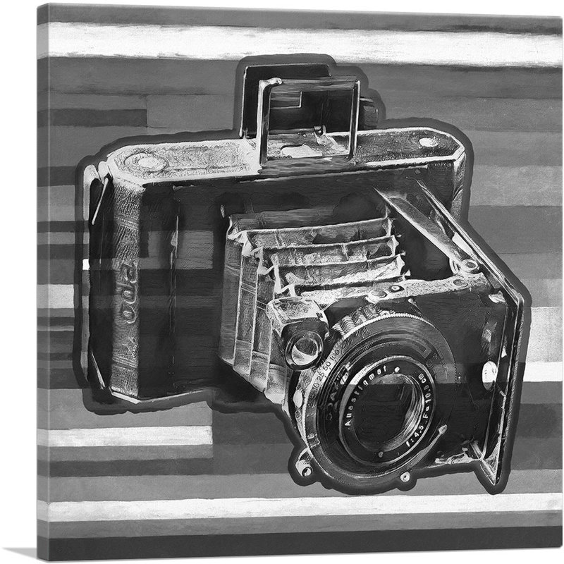 " Old Camera Black And White Home Decor " Painting Print, 26" H x 26" W x 0.75" D