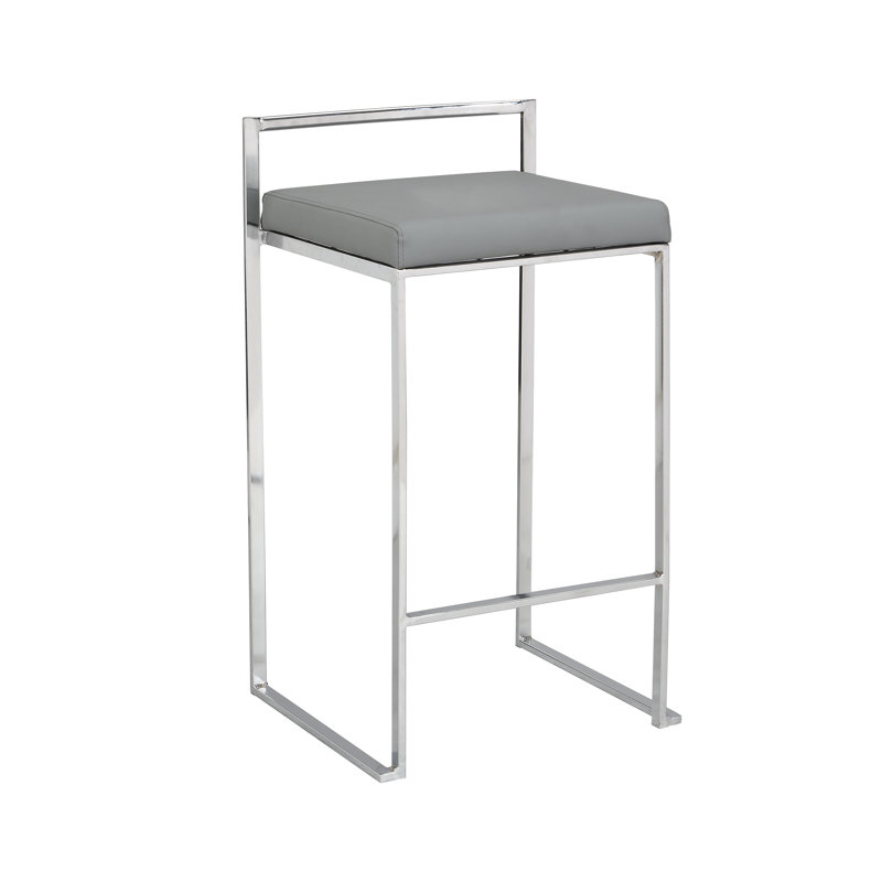 Modern Gray 25-Inch Counter Stool with Low Back and Footrest, Gray
