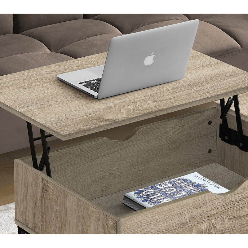 Table basse, L 42 po, rectangulaire, cocktail, plateau relevable, taupe foncé, métal noir, contemporain, moderne, taupe