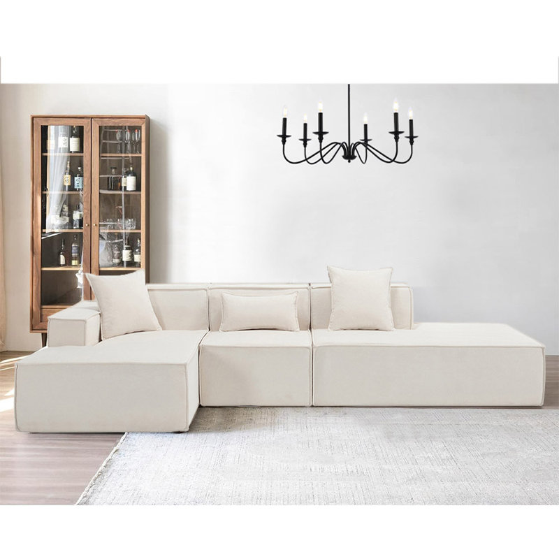 Boneless Modern Modular Sectional Sofa, Italian Minimalist Tofu Block, Large Sectional Couch for Living Room, Beige Polyester