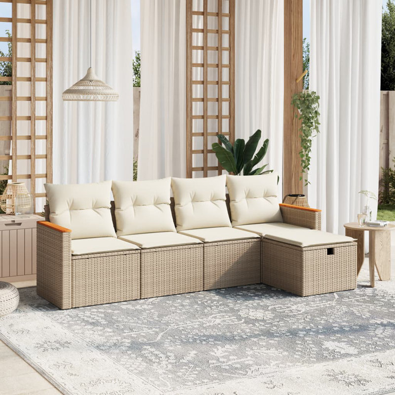 Ensemble de canapé de jardin en acier thermolaqué beige et rotin 5 pièces Vidaxl
