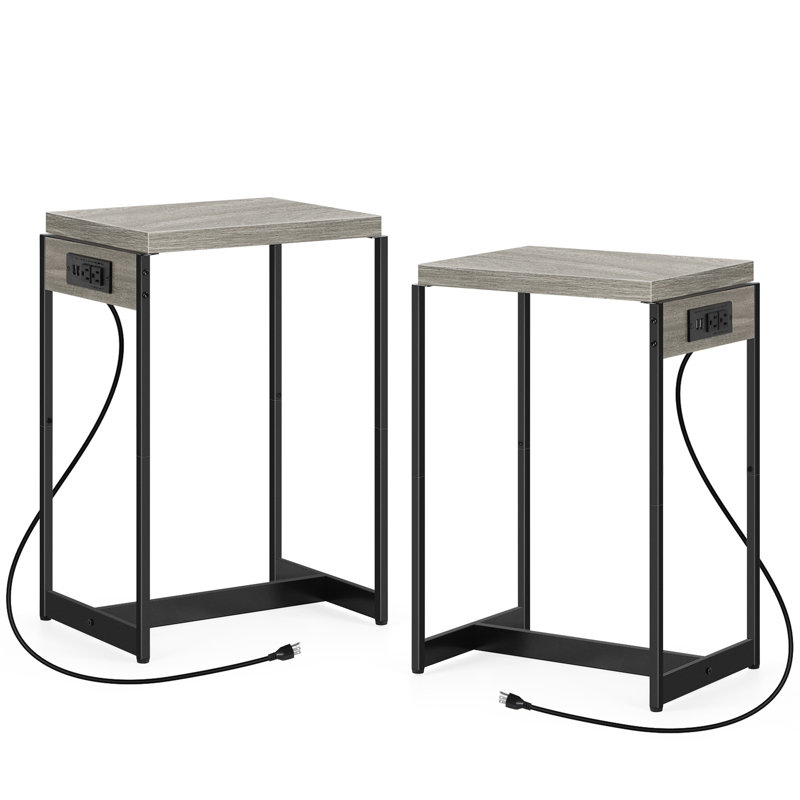 Farlan End Table Set Built-In Outlets, Gray