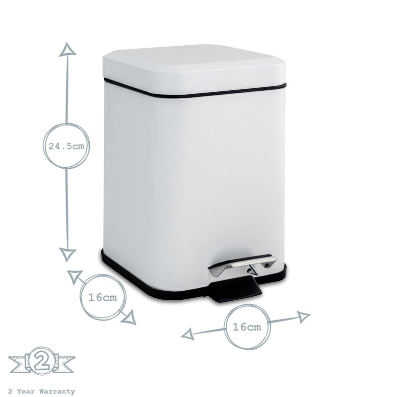 Harbour Housewares 3L Square Bathroom Pedal Bins, White