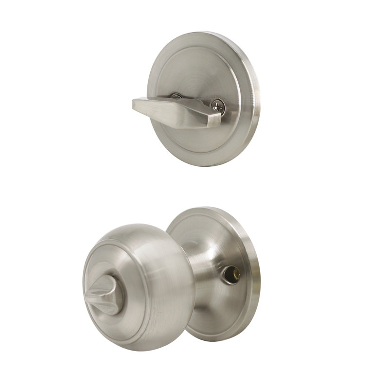 Handle With Knob And Deadbolt Reversible Entry Set, Satin Nickel