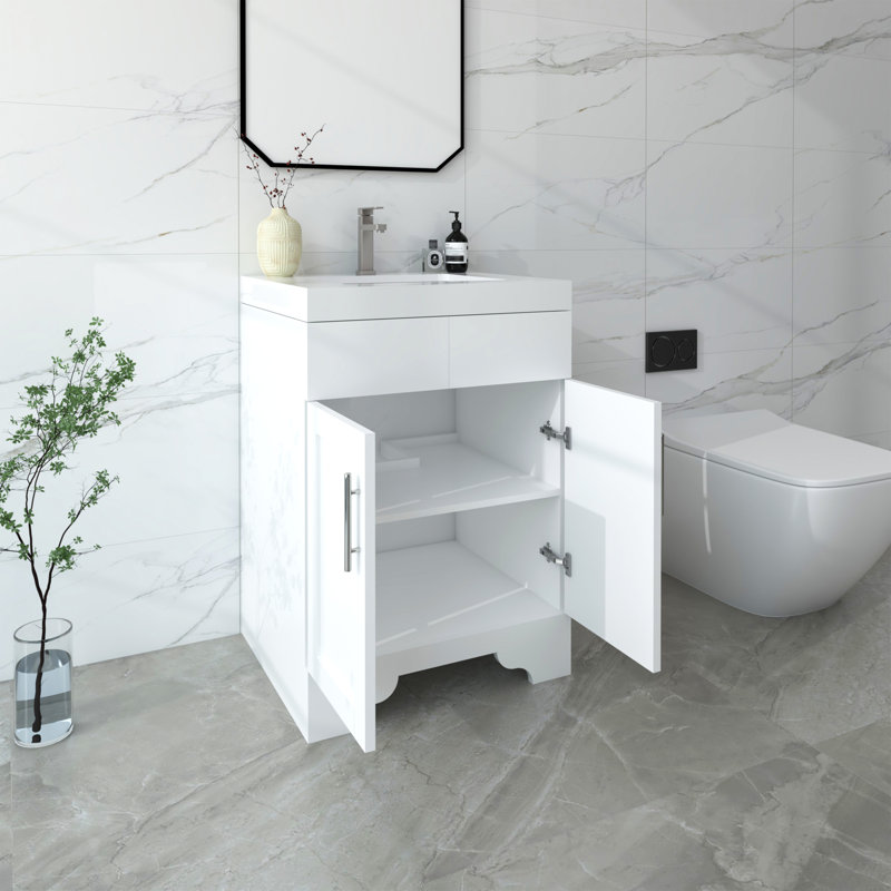 Aurilla 24 in. Single Sink Freestanding Bath Vanity in Matte White with White Carrara Quartz Top, White