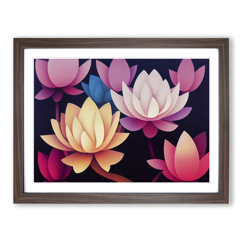 Inspirational Lotus Flowers - Framed Print, 34cm H x 46cm W x 2cm D, Walnut