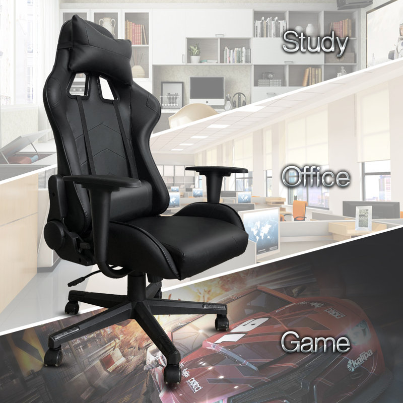 Inbox Zero Adjustable Reclining Ergonomic Swiveling PC & Racing Game Chair, Black