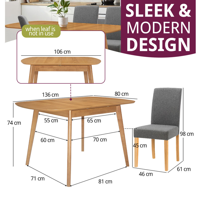 Balani 4 - Person Butterfly Leaf Dining Set, Grey