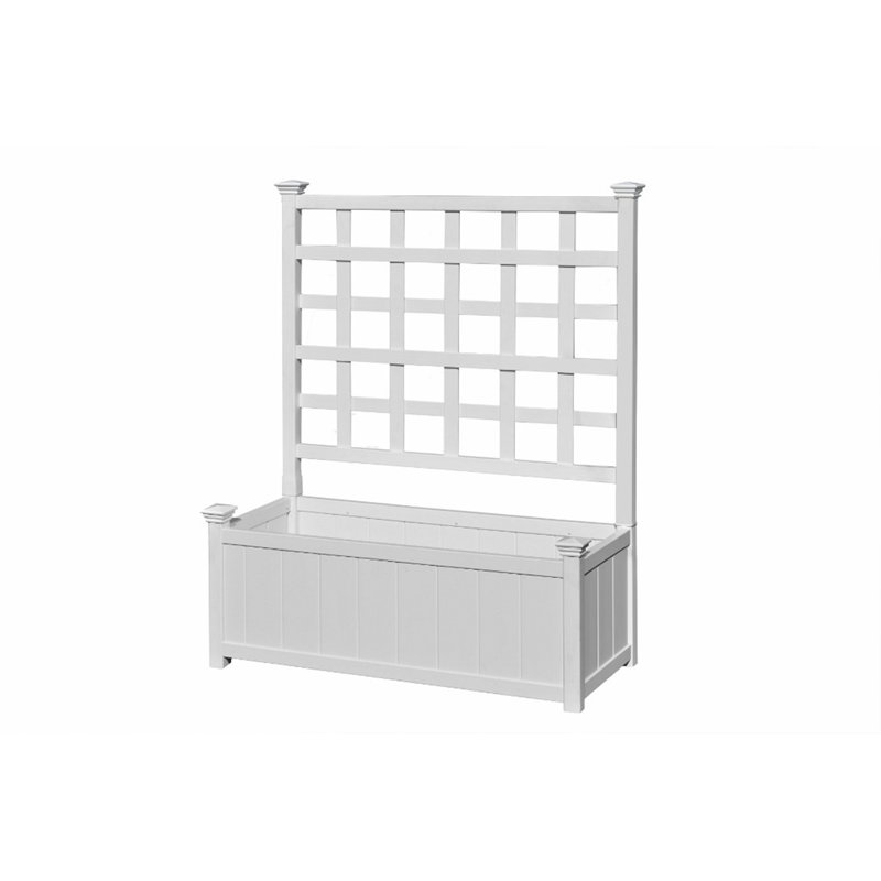 White Vinyl Outdoor Planter Box with Trellis