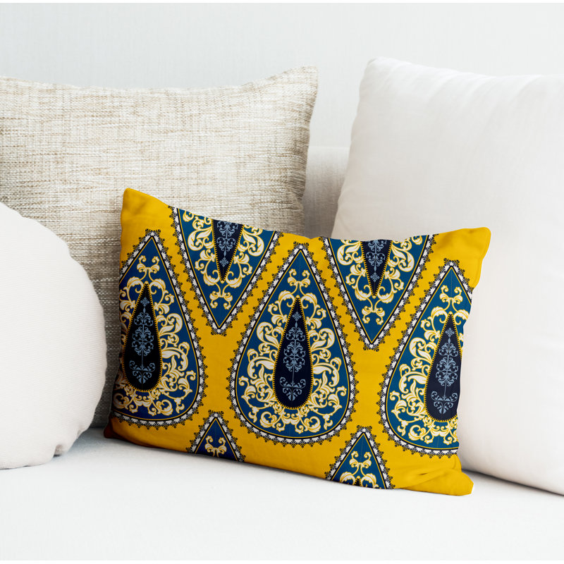 Paisley Outdoor Reversible Throw Pillow, Yellow