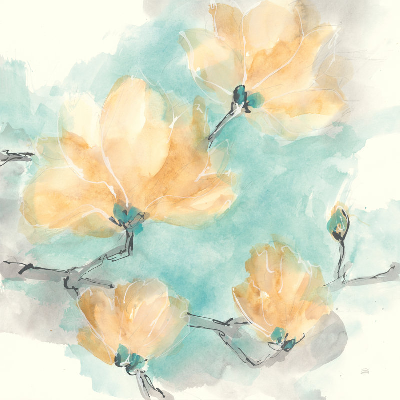 Teal Buds IV, peinture encadrée, H 12 po x l 12 po x P 1,25 po, Non, Toile encadrée noire