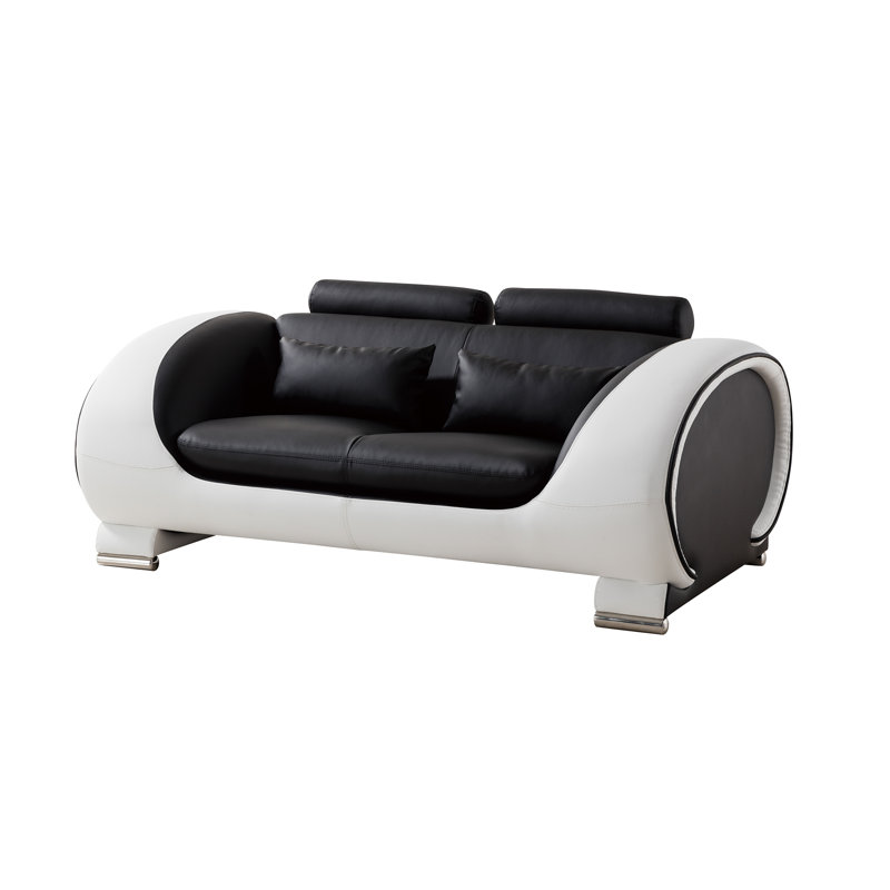 Shryock 65" Faux Leather Round Arm Loveseat, Black/White