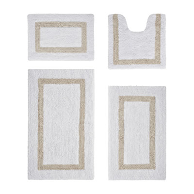 Ensemble de tapis pour salle de bain 100% coton Arth Premium 4 pièces avec motif de piste de course, lavable à la machine, super absorbant et tapis de bain réversible à tissage touffeté pour la salle de bain