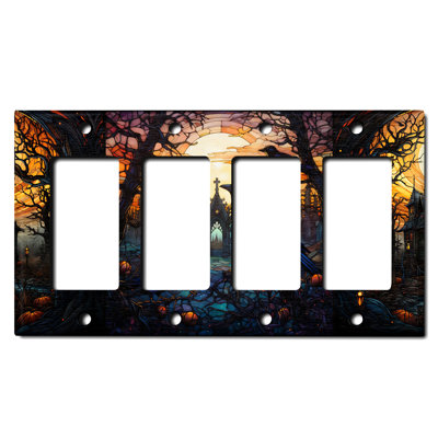 Halloween Spooky Church Raven Christmas Festive Tree Lights 4 - Gang Rocker Standard Wall Plate