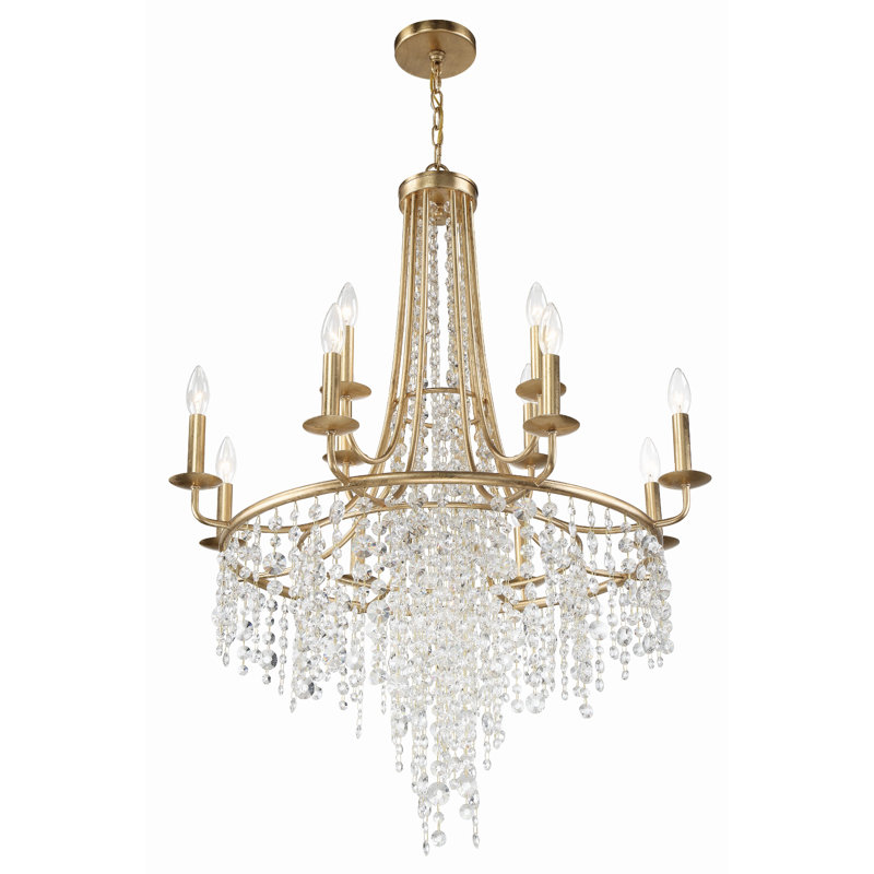 12 - Light Dimmable Wagon Wheel Chandelier, Gold