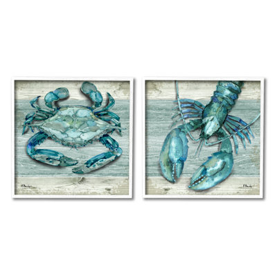 «Rustic Crab Northpoint Lobster» par Paul Brent - ensemble de 2 peintures sur bois