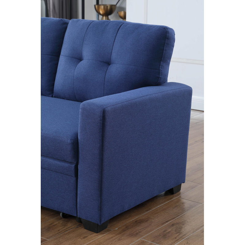 81.9'' Square Arm Sofa Bed, Navy Blue Cotton Blend