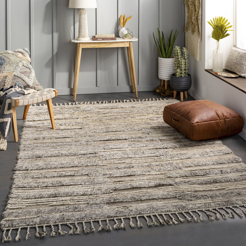 Timi Wool Area Rug in Beige, Rectangle 2' x 3'