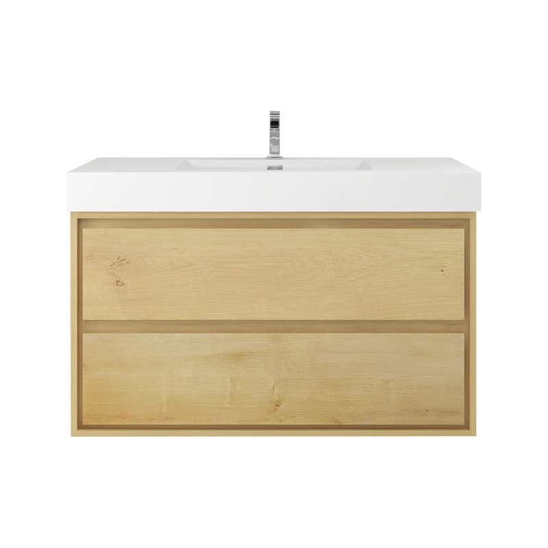 Cloude 42'' Single Bathroom Vanity with Acrylic Top, Light Oak