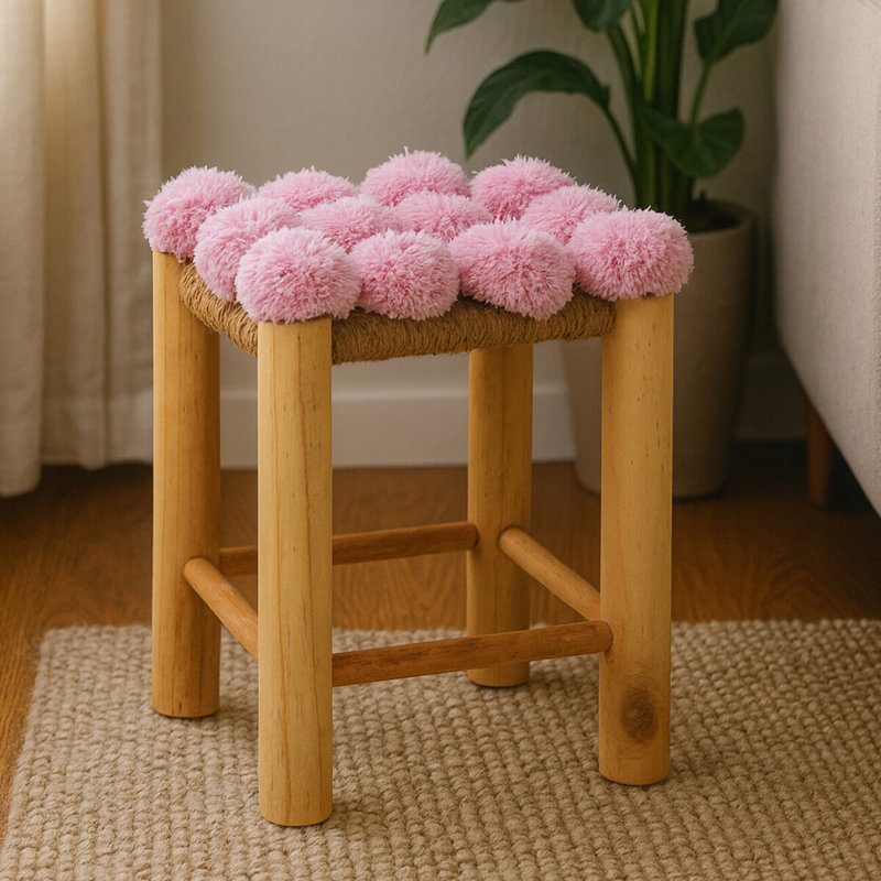 Carentan Solid Wood Accent Stool, Pink