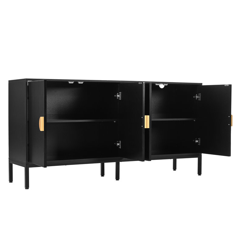 Buffet à quatre portes avec pieds robustes en métal, Noir, noir, noir, noir