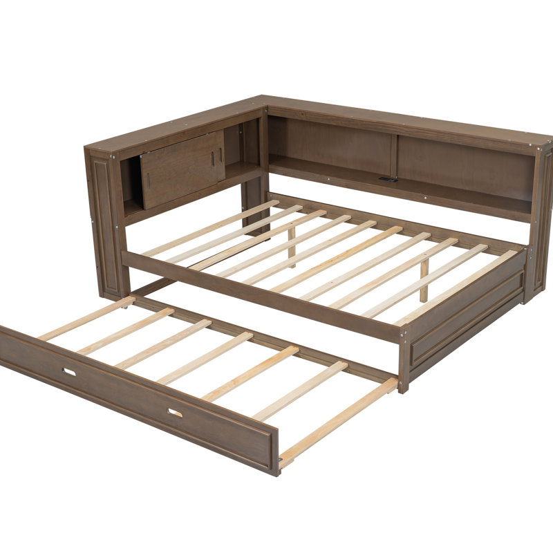 Antique Wood Color Daybed With Port, Led, Trundle - Modern Appeal, Build Hidden Storage, Trundle, , And Led In Finish, Brown