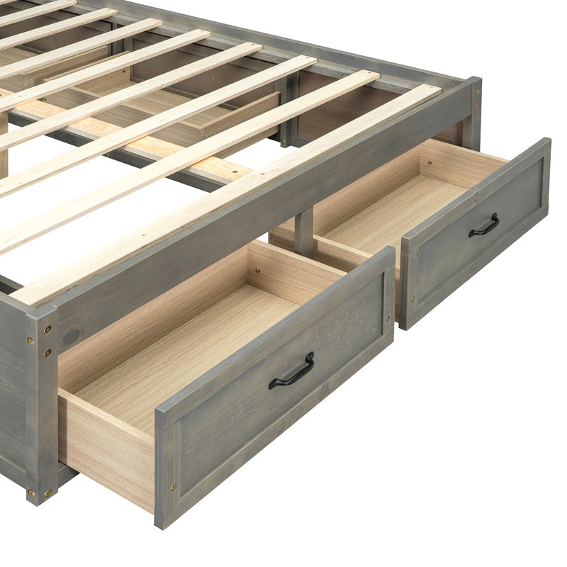 Lit plateforme double avec 6 tiroirs de rangement, Gris antique, Lit double