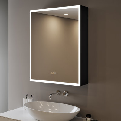 20" W x 28" H Flora Black Aluminum Surface/Recessed Mount Medicine Cabinet with Mirror, Anti‑Fog, 3‑Color Dimmable Lighting and Adjustable Glass Shelves for Makeup, Shaving or Bathroom Vanity Storage