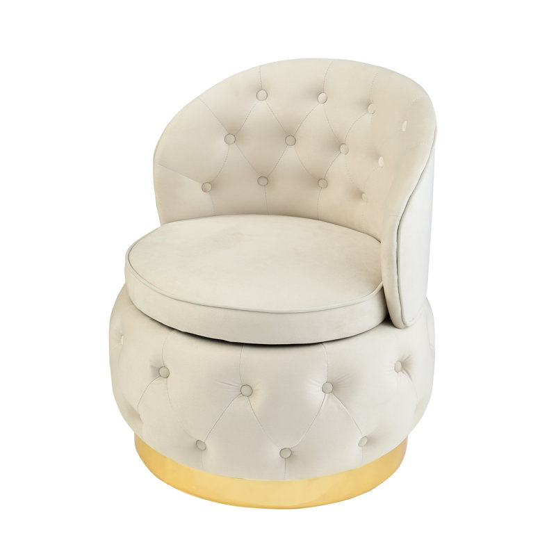 Chaise pivotante à 360 degrés avec rangement - Velours beige doux pour le bureau