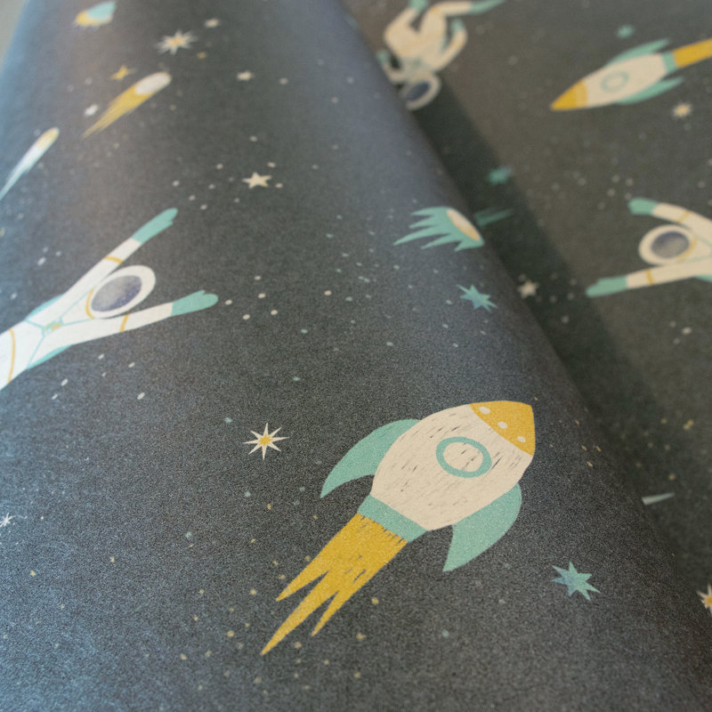 Great Kids Smooth Glitter Super Space 33' L x 21" W Wallpaper Roll, Space Blue
